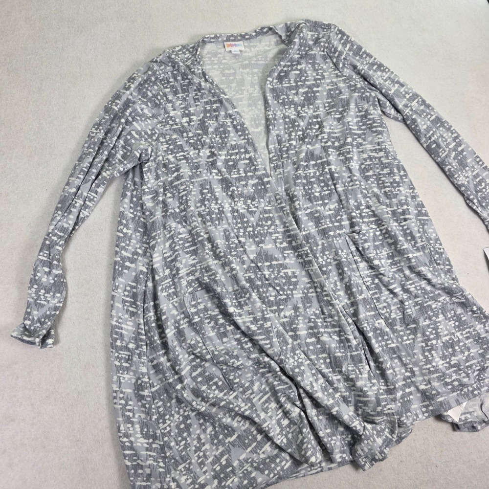 LuLaRoe Women XL Caroline Cardigan Grey White NWT Abstract Open Front Duster